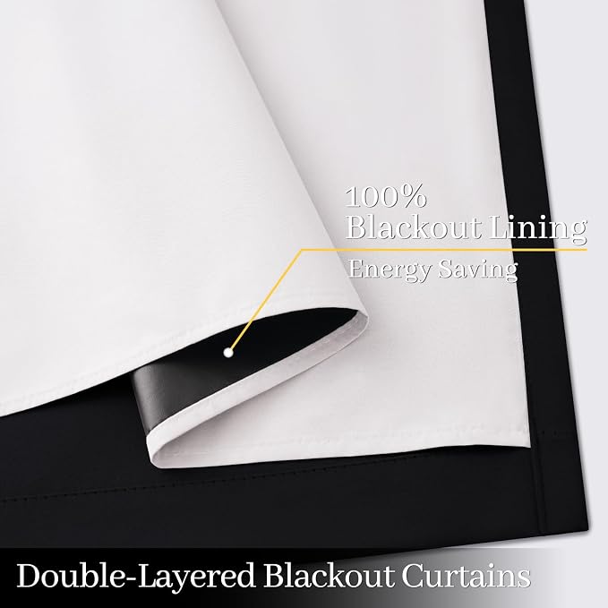Yakamok Black 100% Blackout Curtains 72 Inches Long for Bedroom 50" Wide | Blackout Curtain Panels for Bedroom, 2 Thick Layers Grommet Top Thermal Insulated Drapes with White Back for Living Room