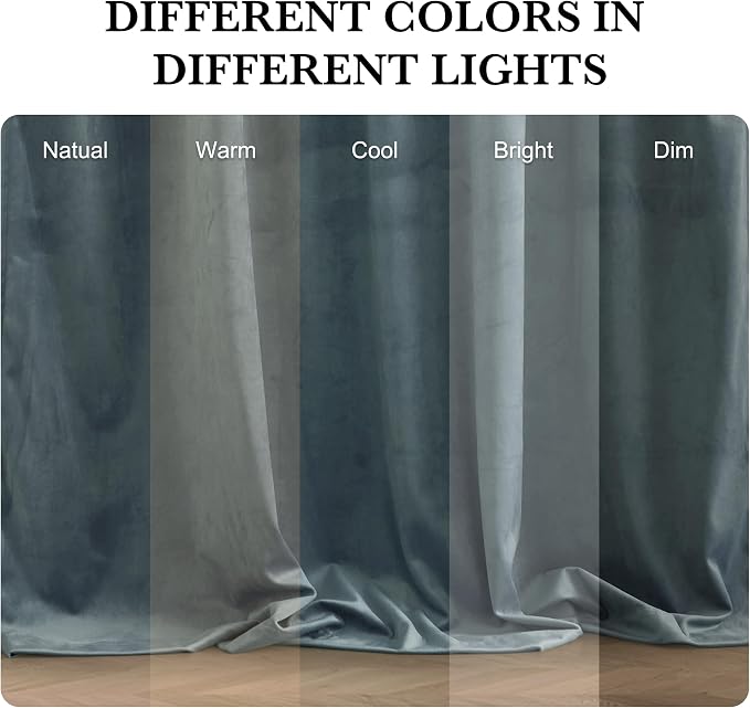 RYB HOME Dusty Blue Velvet Curtains for Bedroom Living Room, Thermal Insulated Privacy UV Heat Blocking Luxurious Soft Rod Pocket Back Tab Drapes for Nursery, 52" W x 80" L, 2 Panels