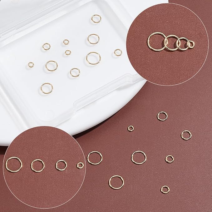 Beebeecraft 1 Box 20Pcs Jump Rings 14K Gold Filled Brass 3/4/5/6/7mm Closed Jump Rings Connectors Junction Ring for Jewelry Bracelet Necklace Making Craft