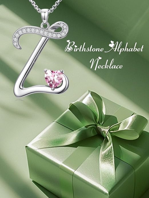 Birthday Gifts for Women Alphabet A to Z Initial Birthstone Pendant Necklaces for Women - 18k White Gold Plated Personalized Name Jewelry Anniversary Graduation Gifts for Wife Her Daughter Girlfriend(with Gift Box)
