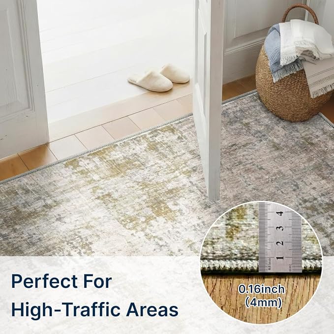 2x6 Rug for Entryway Hallway-No Slip Soft Carpets Modern Abstract Indoor Floor Stain Resistant Carpet for Bedroom Dining Room Farmhouse Nursery Home Office Tan