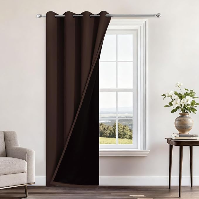 Yakamok Chocolate Brown Blackout Curtains 84 Inches Long 52" Wide, 1 Panel | Blackout Curtain Panels for Bedroom, 2 Thick Layers Grommet Top Thermal Insulated Drapes with Black Liner for Living Room