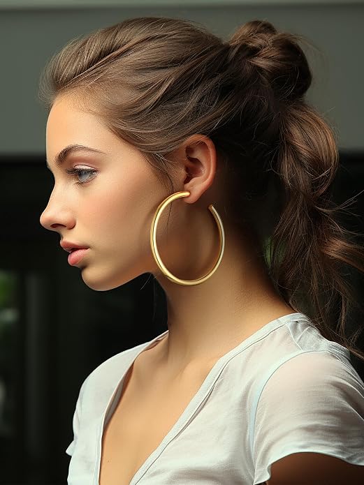 Stainless Steel Chunky Hoop Earrings For Women, Minimalist and Chic, Black/Gold Plated, Round Hoops Earrings Hypoallergenic, Size: 30mm/40mm/60mm/80mm, Come with Box