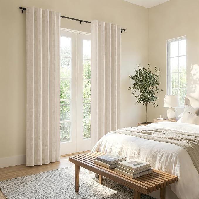 MIULEE Thick Linen Curtains, 42Wx72L, Cream Ivory Semi Sheer Linen Textured | Light Filtering Window Privacy Drapes with Back Tab Rod Pocket for Farmhouse/Living Room/Bedroom, Set of 2