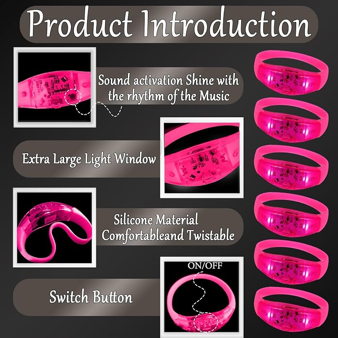 150 Pcs LED Glow Bracelets Sound Activated Light Up Bracelets for Adults Glow in the Dark Party Supplies Birthday Party Favors for Christmas, Halloween, Rave, New Year, Concert