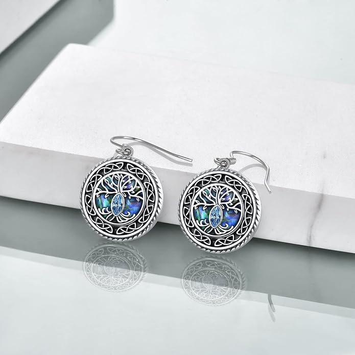 POPLYKE 925 Sterling Silver Tree of Life Dangle Earrings for Women Fashion Abalone Shell Jewelry Gifts for Mom Sister Friend Birthday