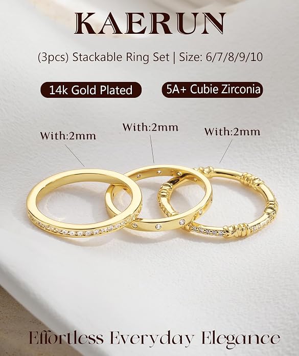 KAERUN Stackable Gold Rings for Women Non Tarnish Dainty 14K Gold Plated Stacking Rings Cubic Zirconia Thumb Ring Set Trendy Statement Wedding Bands Promise Engagement Rings for Women Size 6-10