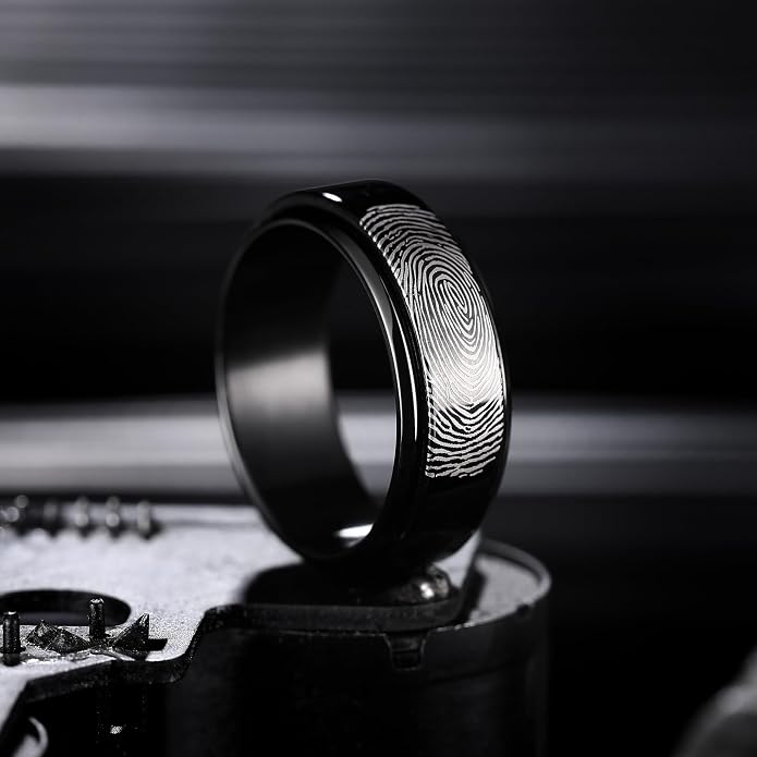 King Will 6mm 7mm 8mm Silver Black Stainless Steel Ring Spinner Ring Anxiety Relief Wedding Ring For Men Women Forest Elk Deer Family/Moon Star/Skull Head/Evil Eye/Poker Pattern Size 7-14