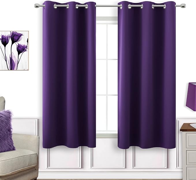 Purple Feminine Curtains for African American Women Girls 54 Inch Length 2 Panels Set Grommet Blackout Short Noise Proof Sound Dampening Curtains for Studio Kids Room Girls Bedroom Decor Baby Nursery