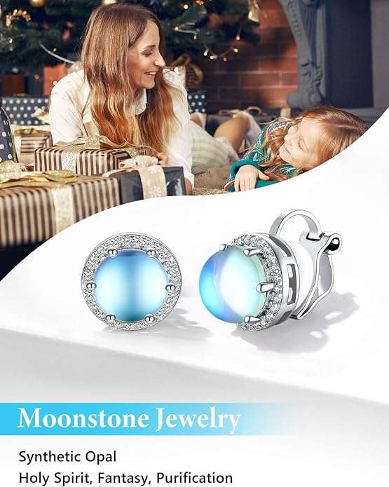 Silvora 925 Silver 8MM Cubic Zirconia Birthstone Clip On Stud Earrings Round Non Pierced Earrings For Women,Come with Box