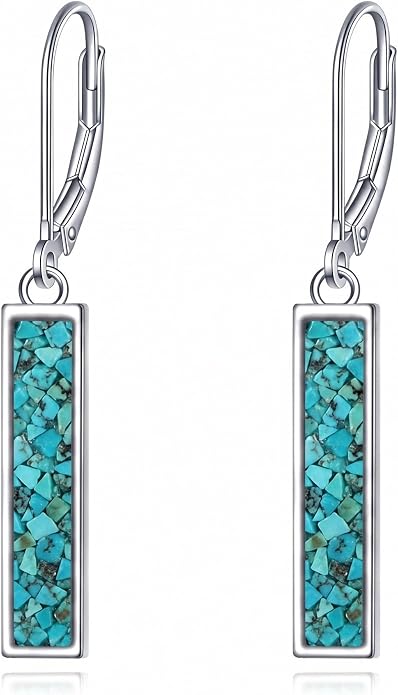 CRMAD Abalone Shell Bar Earrings for Women Sterling Silver Leverback Earrings Abalone Jewelry Gift