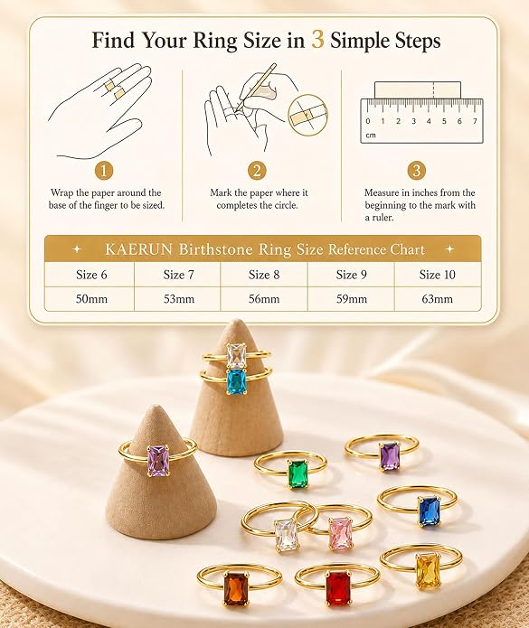 KAERUN Gold Birthstone Rings for Women Non Tarnish 14K Gold Plated Stackable CZ Thumb Eternity Rings Dainty Emerald Green Gemstone Engagement Ring for Mother Lover Birthday Jewelry Gifts Size 6-10