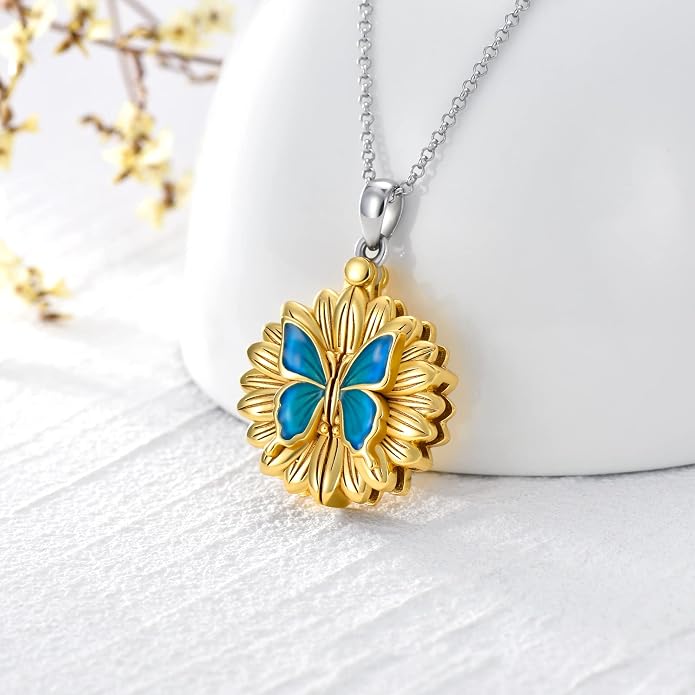 SOULMEET Personalized Butterfly Locket Necklace That Holds Up to 2 Pictures, Memorial Insects Silver Butterfly Photo Locket Custom Any Photo Healing Gift
