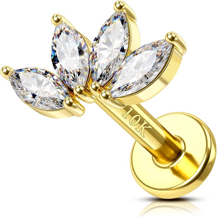 COCHARM 10K Gold Flower Helix/Cartilage Earring Stud 16g Flat Back Yellow Gold Cartilage Piercing Jewelry Real Gold Conch Stud Earring Hypoallergenic for Sensitive Ears