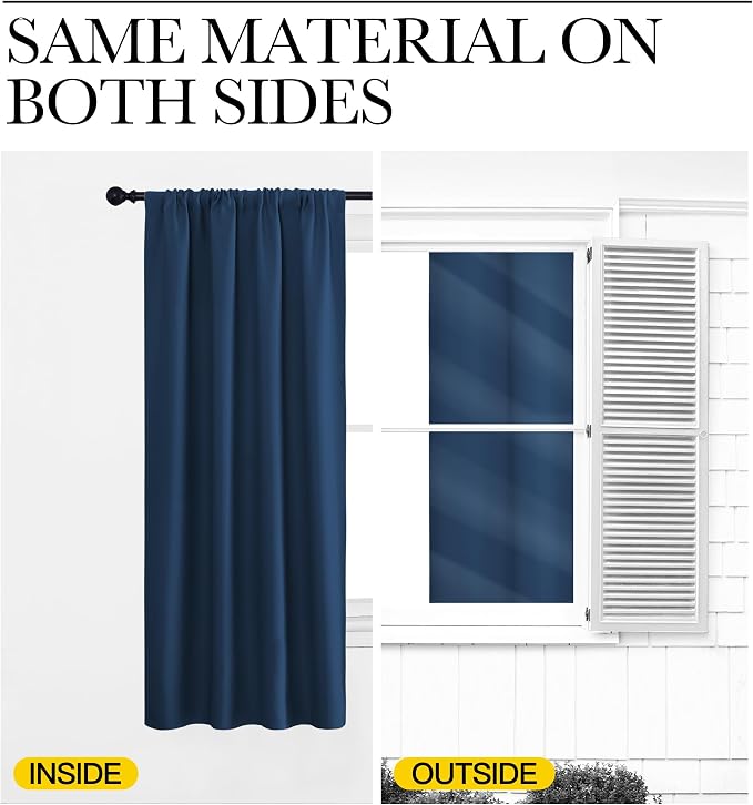 NICETOWN Blackout Curtains for Bedroom, Blackout Curtain Panels, Moroccan Blue, 1 Pair, 42 by 45-inch, Window Treatment Energy Saving Thermal Insulated Solid Rod Pocket Blackout Drapes/Draperies