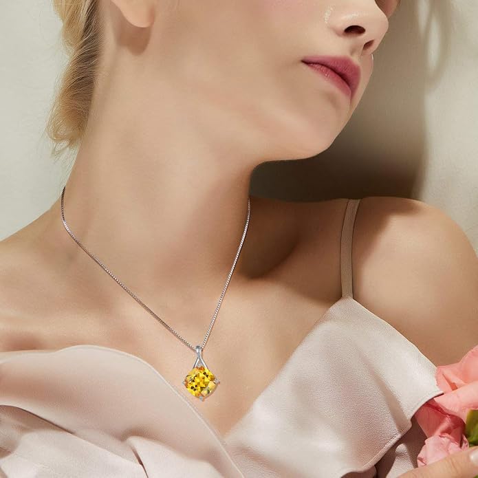 Square Cut Birthstone Necklace for Women Hypoallerg 925 Sterling Silver Cubic Zirconia Necklace Simple Jewelry for Her