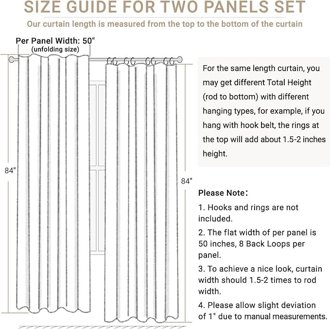 100% Blackout Shield Linen Blackout Curtains for Bedroom 108 Inches Long, Back Tab/Rod Pocket Living Room Drapes, Thermal Insulated Blackout Curtains 2 Panels Set, 50" W x 108" L, NaturalFlax