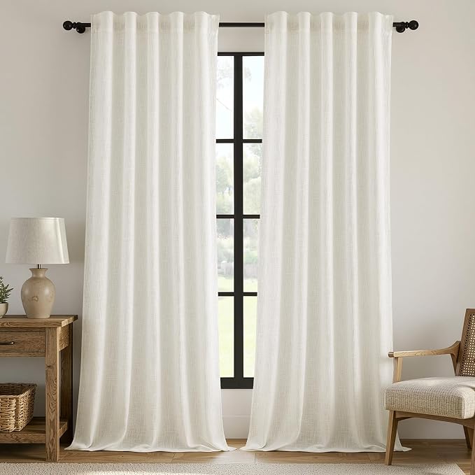 MIULEE Thick Linen Curtains, 42Wx108L, Neutral Ivory Semi Sheer | Light Filtering Window Privacy Drapes with Back Tab Rod Pocket for Farmhouse/Living Room/Bedroom, Set of 2