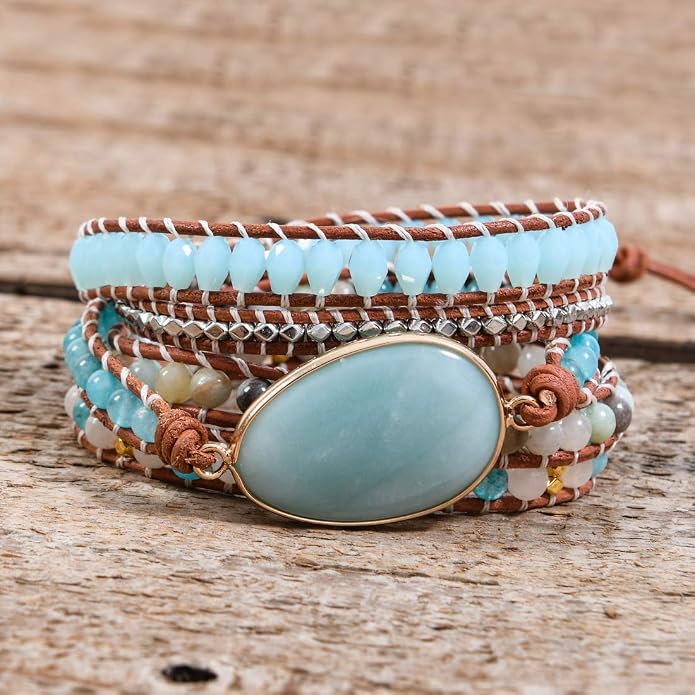 YGLINE Boho Handmade Wrap Leather Tube Crystal Stone Bracelet for Women
