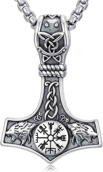 Norse Viking Thor Hammer Necklace 925 Sterling Silver Nordic Mjolnir Necklace Viking Talisman Jewelry Gift for Men