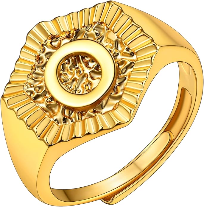 KeyStyle Bold Initial Letter Rings Adjustable, GoldChic Jewelry Women Gold Statement Ring Personalized Engraved Women’s Open Signet Ring for Party (Gold, White Gold, Black)