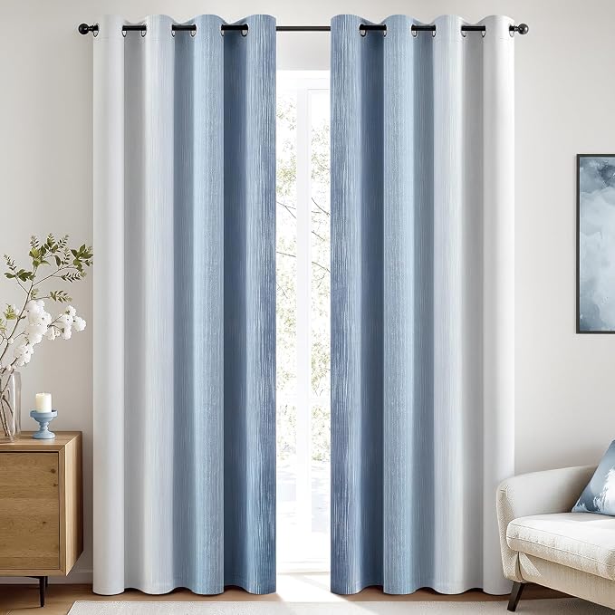 MIULEE Stone Blue and Greyish White Ombre Blackout Curtains, Full Room Darkening Thermal Insulated 96 Inches Long Drapes for Bedroom/Living Room Grommet Window Treatments Modern 52Wx96L, Set of 2