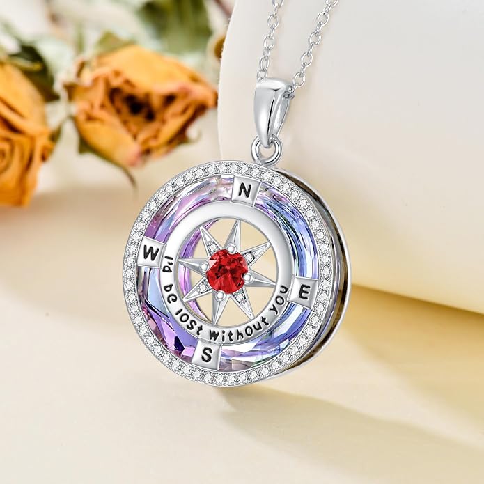 TOUPOP Necklace Gifts for Wife Compass Jewelry Women Anniversary Girlfriend Birthday Gift for Her Valentines I'd be Lost without You Sterling Silver Birthstone Necklaces