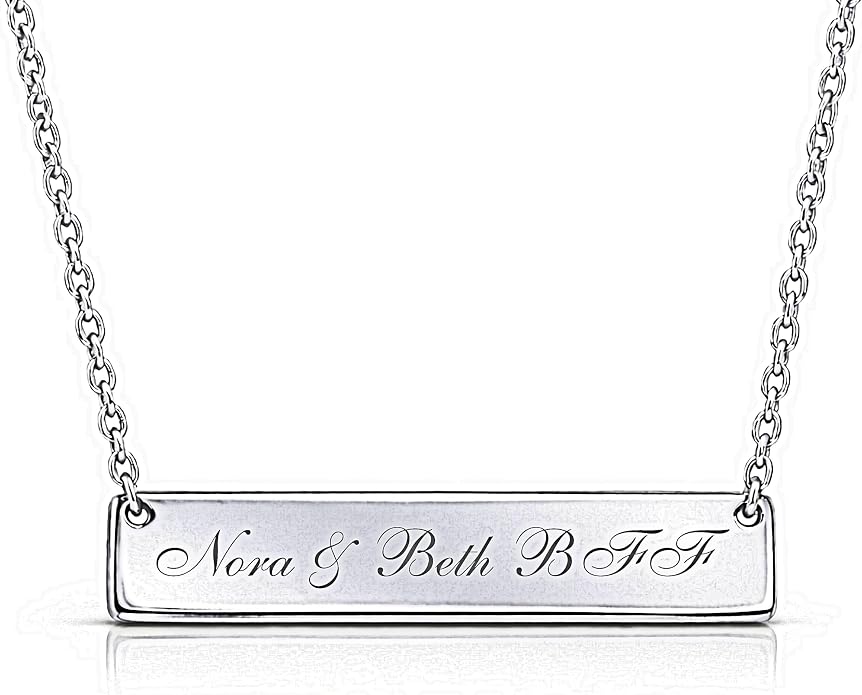 A & L Engraving Personalized Silver Stainless Steel Horizontal Name Bar Nameplate Necklace Pendant Engraved Free - Ships from USA