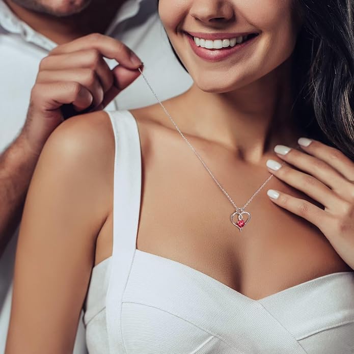 Iefil Birthstone Necklace for Women, 925 Sterling Silver Birthstone Jewelry for Women Wife Her