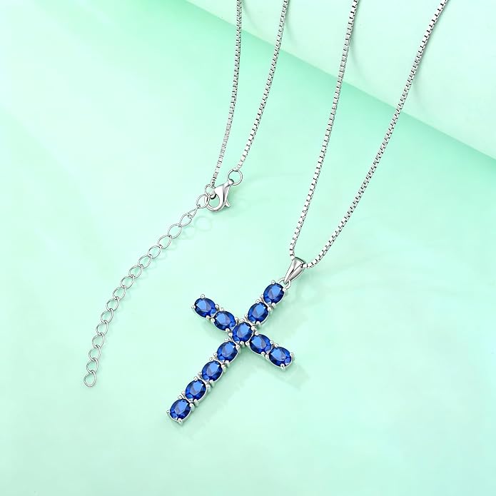 925 Sterling Silver Cross Necklace for Women Men Christian Jesus Faith Birthstone Cross Crucifix Pendant Necklaces