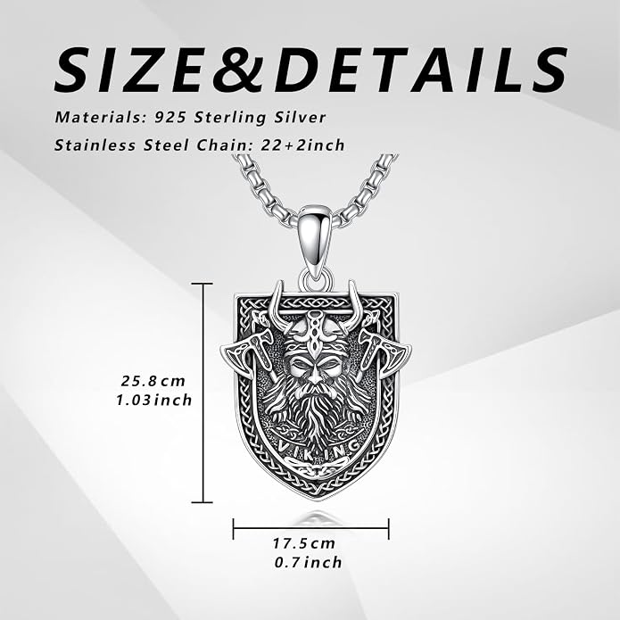 PELOVNY Odin Necklace 925 Sterling Silver Viking Pendant Norse God Jewelry for Anniversary Birthday Christmas Gifts Men Women