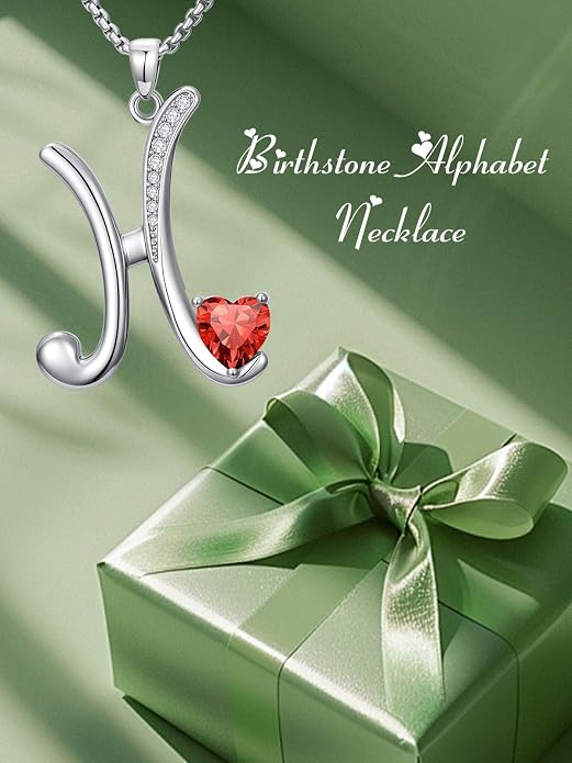 Birthday Gifts for Women Alphabet A to Z Initial Birthstone Pendant Necklaces for Women - 18k White Gold Plated Personalized Name Jewelry Anniversary Graduation Gifts for Wife Her Daughter Girlfriend(with Gift Box)