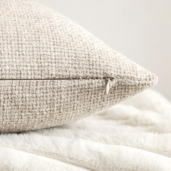 18x18 Chenille Throw Pillow Covers, Pack of 4, Neutral Beige/Grey Series