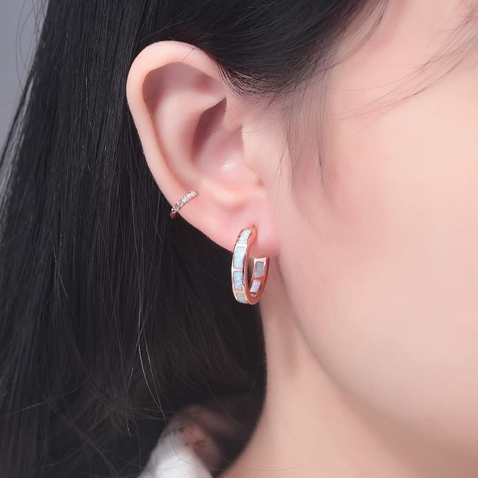CiNily Sterling Silver/Rose Gold/Yellow Gold Plated Hoop Earrings 20mm,Multicolor Opal Small Hoop Earrings for Women Girls Hypoallergenic Jewelry for Sensitive Ears Gemstone Earrings