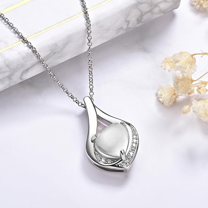 Cremation Jewelry 925 Sterling Silver Teardrop Urn Necklace for Ashes Heart Shape Memorial Keepsake Pendant for Human Ashes for Women Gift