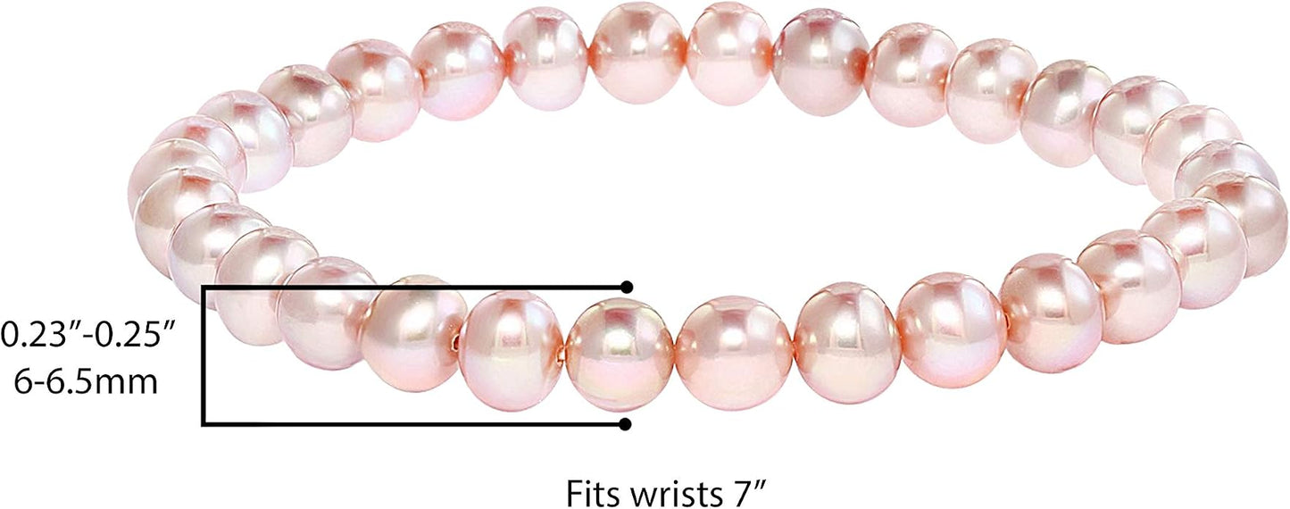 Freshwater Cultured Pearls White, Pink, Peach or Gray 7'' Classic Stretch Strand Pearls Bracelet Jewelry for Women (Choice of Size and Colors)