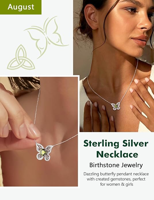925 Sterling Silver Birthstone Necklaces for Women, Dainty Cute Dragonfly/Butterfly Pendant Necklace, Great Christmas/Anniversary Jewelry for Mother