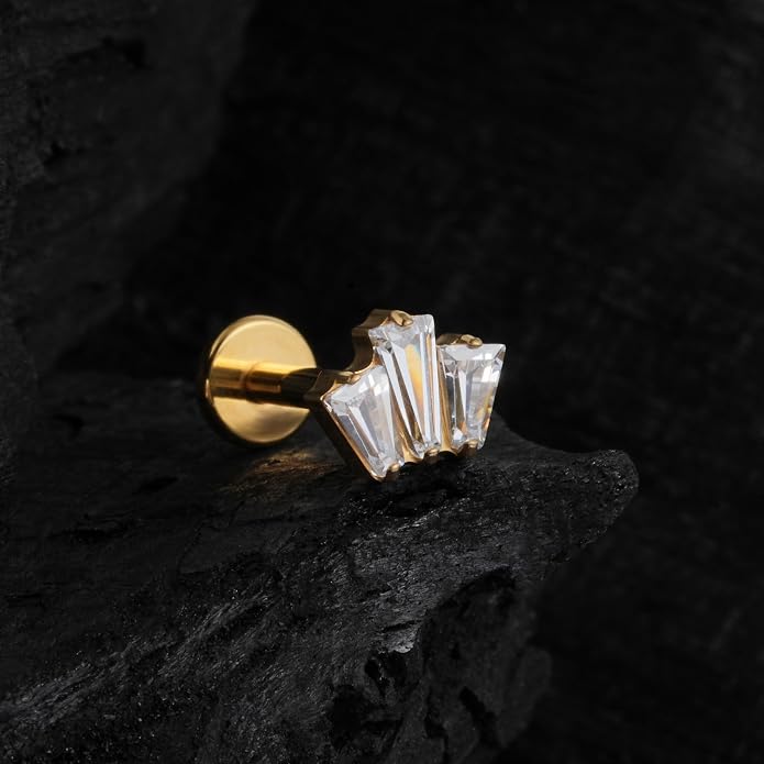 FINE4U 1PC 16G Gold Cartilage Earring 6mm 8mm - ASTM F136 Titanium Piercing Jewelry for Tragus, Helix Conch, Internally Threaded