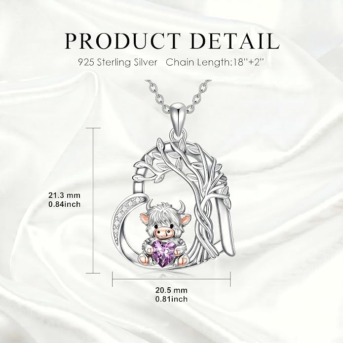 PELOVNY Teddy Bear Necklace for Women 925 Sterling Silver Bear/Highland Cow/Fox/Cat/Axolotl Birthstone Necklace Christmas Birthday Jewelry Gifts for Mom Daughter Wife Sister