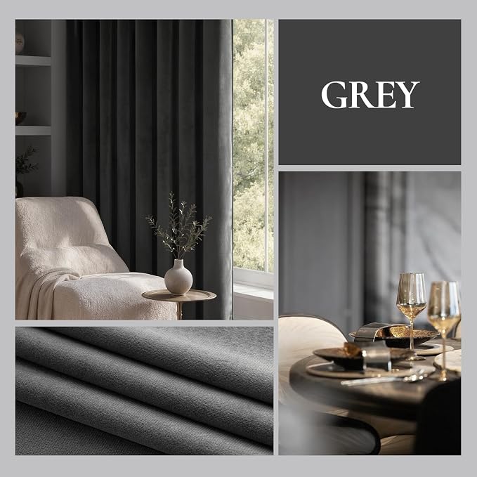 MIULEE Grey Blackout Velvet Curtains Drapes 96 Inch Long 52"x96" Bedroom | Luxurious Bedroom Living Room Decor, Room Darkening, Thermal Insulated, Rod Pocket Design, Super Soft Fabric