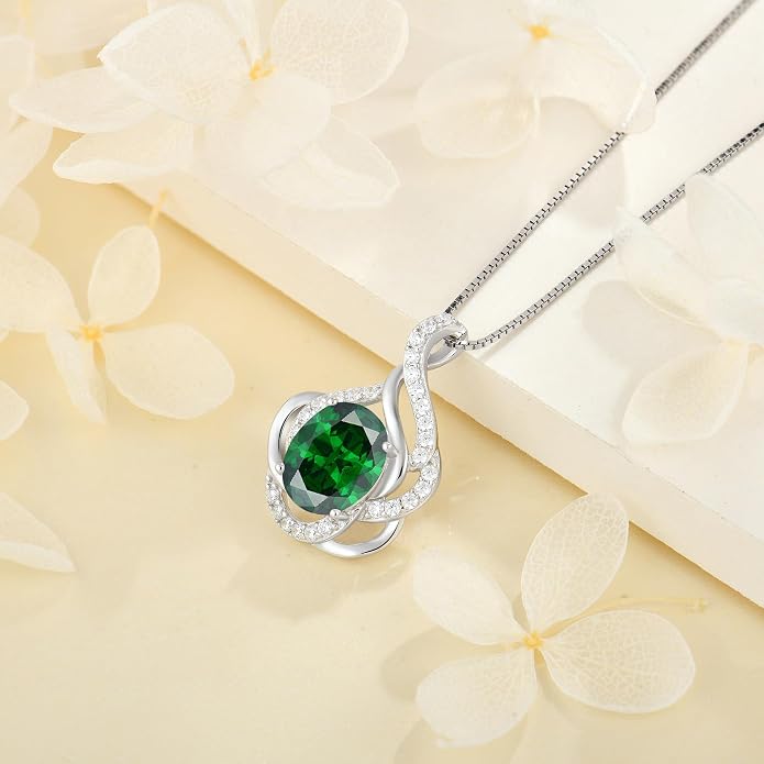 Birthstone Necklace for Women 925 Sterling Silver Pendant Necklaces Oval Cut Cubic Zirconia Necklace Jewelry
