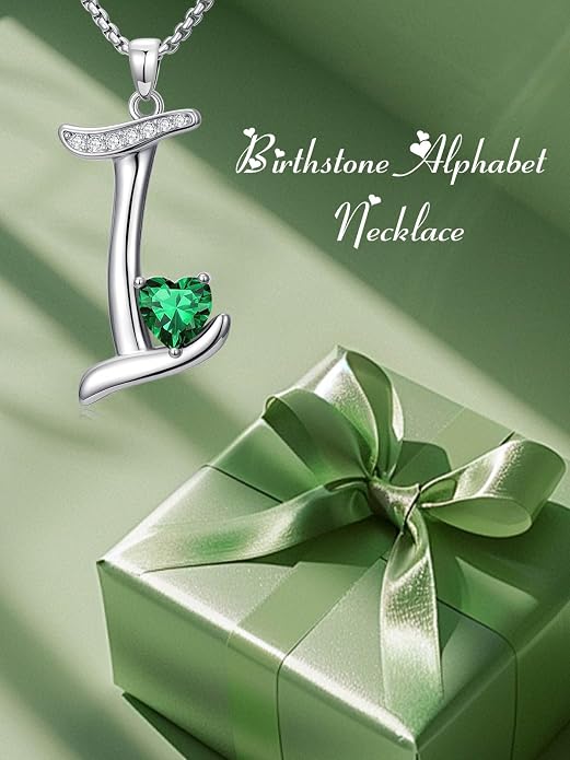 Birthday Gifts for Women Alphabet A to Z Initial Birthstone Pendant Necklaces for Women - 18k White Gold Plated Personalized Name Jewelry Anniversary Graduation Gifts for Wife Her Daughter Girlfriend(with Gift Box)