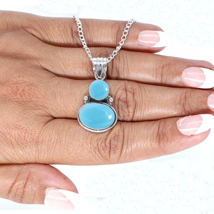 Handmade Genuine 925 Sterling Silver Pendant Necklace Natural Gemstone Crystal, Lapis, Onyx, Amber Oval Round Boho Jewelry For Women