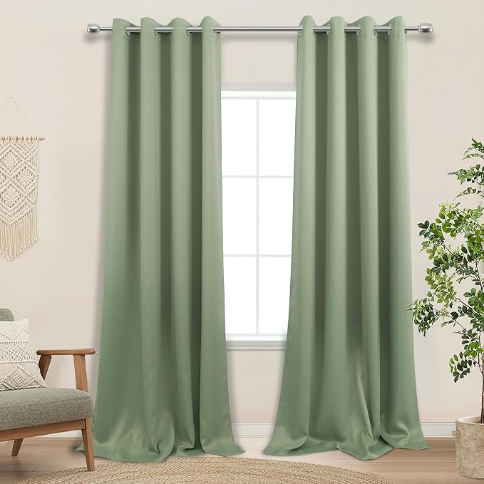 KOUFALL 120 Inch Curtains for Sunroom Large Window,Greyish Grey Green Blackout Grommet Solid Plain Tall Curtains for Living Room