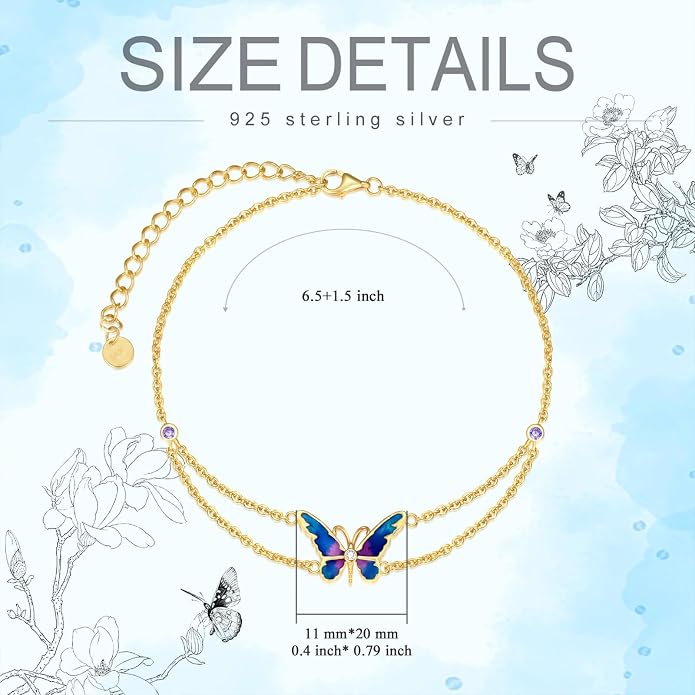 Ankle/Bracelet for Women Sterling Silver Sea Turtle/Butterfly/Mustard Seed/Sister/Sunflower/Elephant Gifts for Birthday Summer Beach Jewelry for Mom Wife Daughter Friend