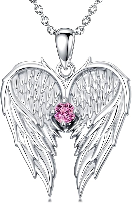 Dorunmo Guardian Angel Wing Pendant Birthstone Heart Necklace Birthday Jewelry Gifts for Women Mom Wife Daughter