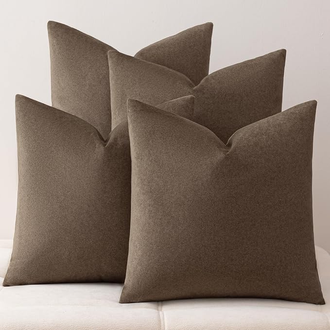 a moment Waterproof Throw Pillow Covers Set of 4,22x22 Inch Outdoor Stain Resistant Pet Friendly Pillowcases Cushion Covers for Patio Sofa and Living Room,Mushroom Brown