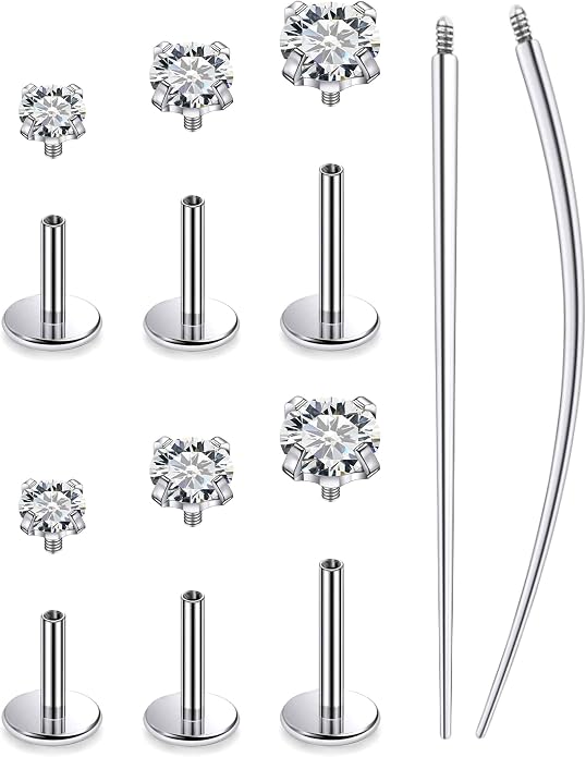 20G 18G 16G Astm F136 Titanium Internally Threaded Flat Back Earrings Nose Rings Studs G23 Titanium Tragus Helix Conch Cartilage Earrings Studs Piercing Jewelry For Women Men Clear Pink CZ