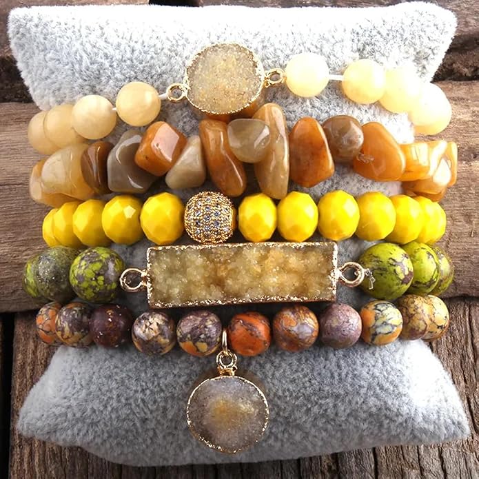Yomisa 5PCS 6PCS Natural Boho Beaded Bracelets/Bangle for Women Men,Healing Turquoise Jasper Agate Crystal Gemstone Stone Chakra Multilayer Wrap Bohemian Handmade Jewelry Beads Stretch Bracelet Set