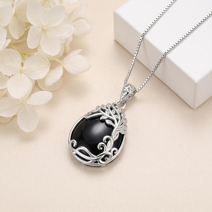 Teardrop Moonstone Necklace for Women Tree of Life/Filigree Birthstone Pendant Necklace Jewelry